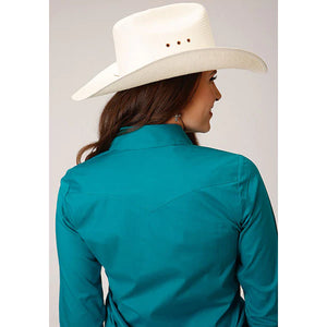 Roper Women's Turquoise Solid Poplin Snap Shirt