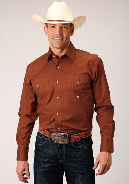 Roper Men's Basic Solid Burnt Orange Shirt Roper Men's Basic Solid Burnt Orange Shirt