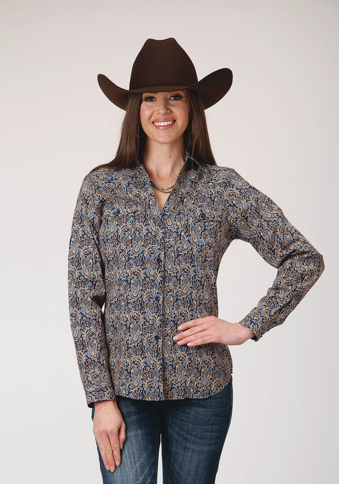 Women's Long Sleeve Button Vintage Paisley Western Shirt
