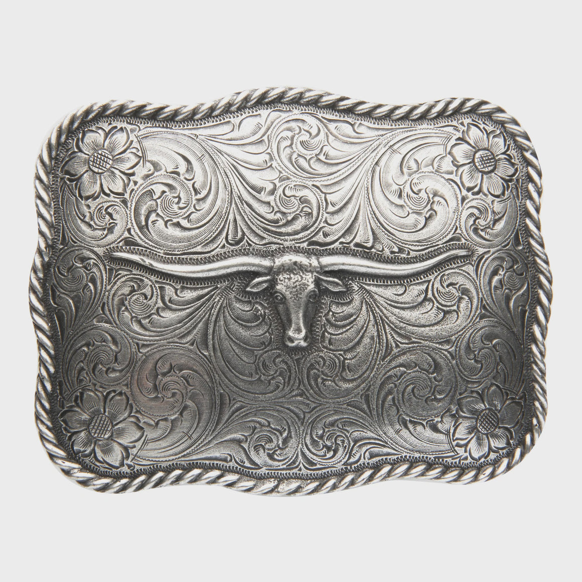 Antique Silver Scalloped Longhorn Belt Buckle