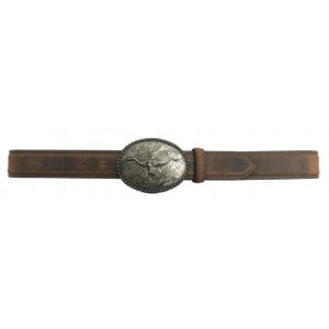 AndWest 1.5" Men's Leather Belt With Longhorn Berry Edge Plaque Buckle