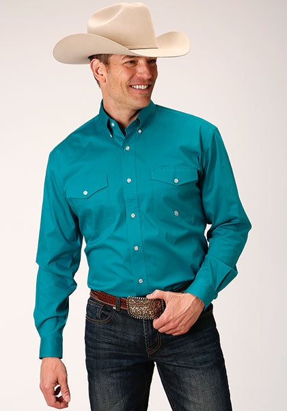 Roper Men's Basic Solid Turquoise Shirt