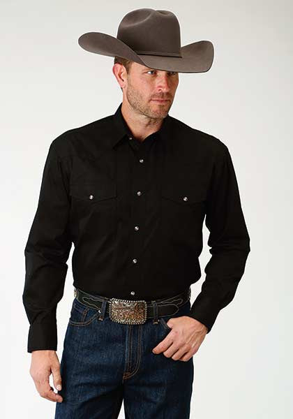 Roper Men's Basic Solid Poplin Shirt -Black